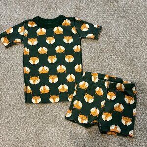 Kids Hanna Anderson Foxes Print, Short PJ Set, 100% Cotton, Short Sleeved, Green
